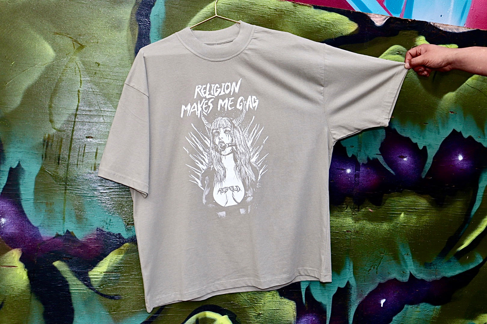 RELIGIOUS GAG (RSC) heavy weight t-shirt (oversized)(OLIVE & WHITE)